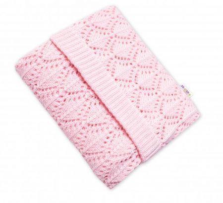 Baby Nellys Luxusní bavlněná háčkovaná deka, dečka LOVE, 75x95cm - světle růžová