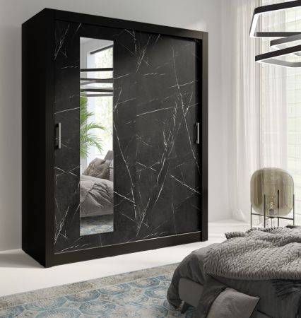 Skříň do ložnice s posuvnými zrcadlovými dveřmi Inbox černá / black royal 180 cm