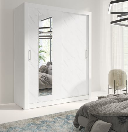Bílá skříň do ložnice s posuvnými zrcadlovými dveřmi Inbox 180 cm