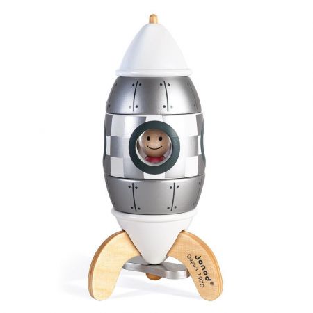 Janod Dřevěná magnetická skládačka Raketa Stříbrná Special Edition