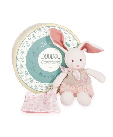 Doudou et Compagnie Paris | Doudou Plyšový Ecru králiček s růžovou dečkou z BIO bavlny 22 cm DS77551494