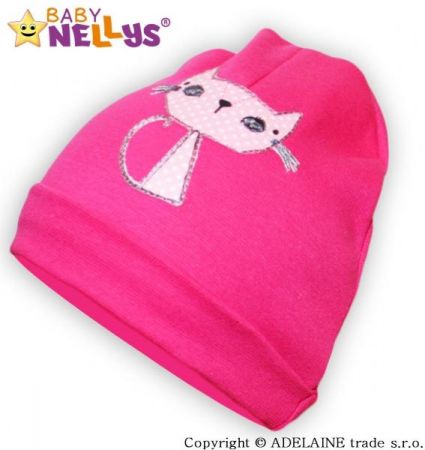Bavlněná čepička Baby Nellys ® - sytě růžová s Kočičkou