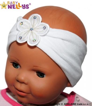 Čelenka Baby Nellys ® s květinkou - bílá, 80/92, 80-92 (12-24m)