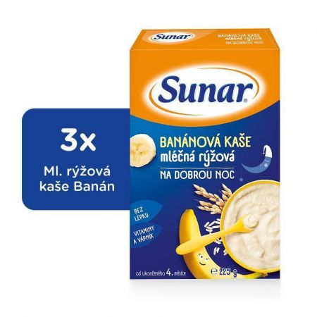 3x Sunar Banánová kašička na dobrou noc (225 g) - mléčná kaše