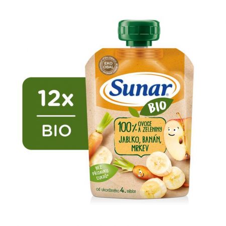 12x Sunar BIO kapsička Jablko, banán, mrkev 100 g