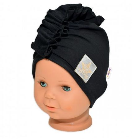 Baby Nellys Jarní/podzimní bavlněná čepice - turban, černá, 44-48 cm, vel. 80/86, 80-86 (12-18m)