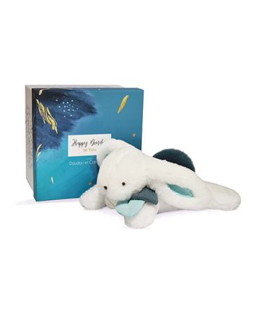 Doudou et Compagnie Paris | Doudou Plyšový králíček s tmavě modrou bambulkou 25 cm DS13734502