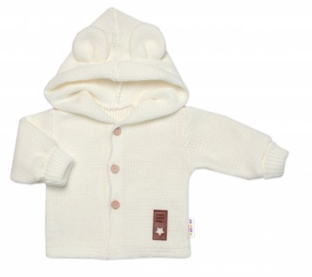 Dětský elegantní pletený svetřík s knoflíčky a kapucí s oušky Baby Nellys, ecru Velikost: 62 (2-3m)