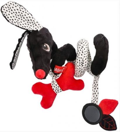 Kontrastní hračka Hencz Toys s chrastítkem a zrcátkem - Pejsek, spirálka -bílo-černá