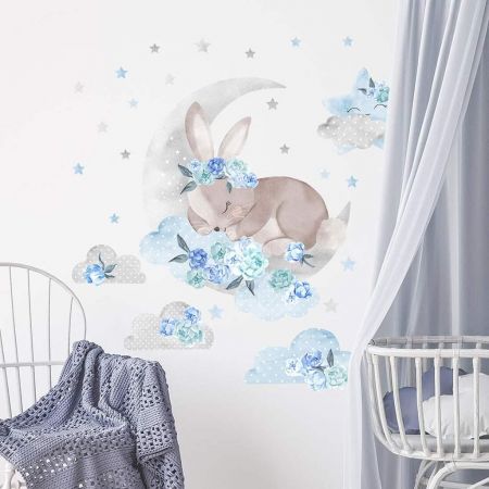 BAYO Samolepka na zeď Spící králík modrá