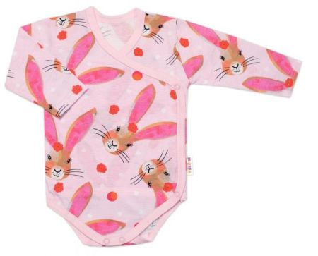 Zavinovací kojenecké body dl. rukáv, bavlna, Zajíček Baby Nellys, růžové, vel. 68, 68 (3-6m)