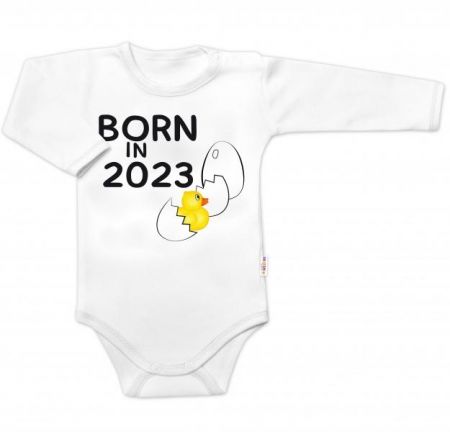 Body dlouhý rukáv s vtipným textem Baby Nellys, Born in 2023 , vel. 62, 62 (2-3m)