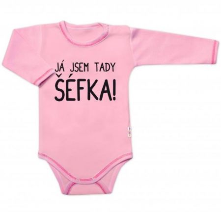 Body dlouhý rukáv s vtipným textem Baby Nellys, Já jsem tady ŠÉFKA!, vel. 80, 80 (9-12m)