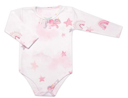 Kojenecké body dl. rukáv zapínání u krku Jednorožec, Mrofi, bílé, vel. 92, 92 (18-24m)