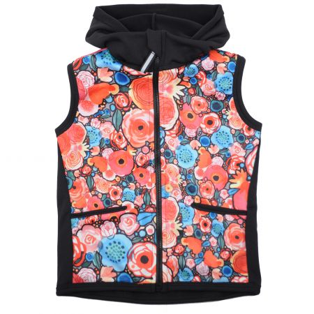 barevná květovaná softshellovo-tecnostretchová vesta se širokým límcem - 1-3 roky