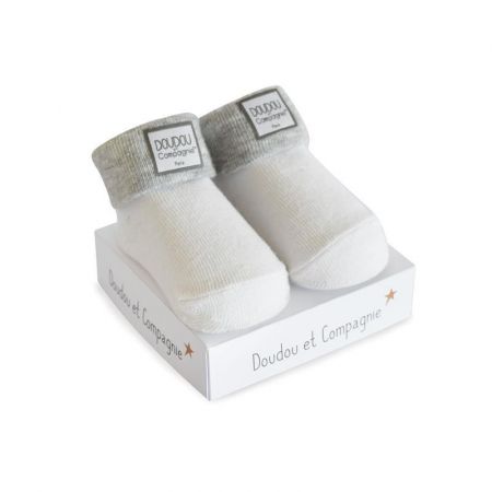 Doudou et Compagnie Paris Doudou Ponožky univerzální 0-6 měs. 1 pár bílá s šedým lemem