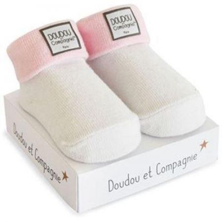 Doudou et Compagnie Paris Doudou Ponožky pro holčičku 0-6 měs. 1 pár bílá s růžovým lemem
