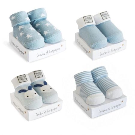 Doudou et Compagnie Paris Doudou Ponožky pro chlapečka 0-6 měs. 1 pár modrá s bílým lemem