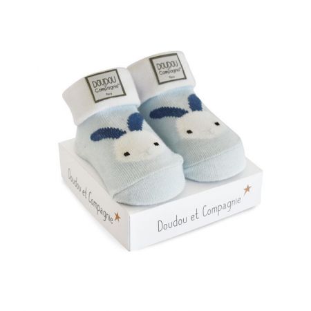 Doudou et Compagnie Paris Doudou Ponožky pro chlapečka 0-6 měs. 1 pár modro-bílé s králíčkem
