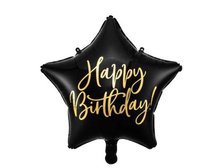 KIK Fóliový balónek s hvězdou Happy Birthday 40cm černý KX4551_1
