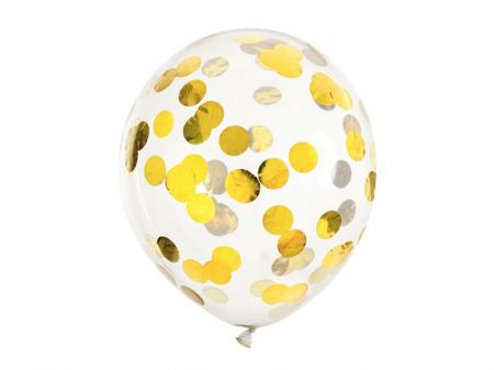 KIK Průhledné balónky s konfetovými kruhy zlaté 30cm KX4554