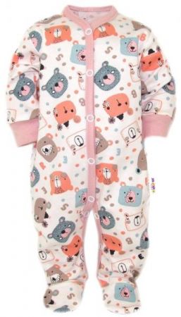 Kojenecký overálek, pyžamo, bavlna, Space Bear, Baby Nellys - pastel pudrová, vel. 68, 68 (3-6m)