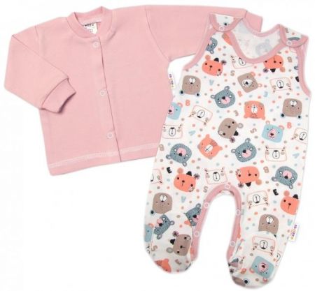 Kojenecké dupačky bavlna s košilkou Space Bear Baby Nellys, pastel pudrová, 56 (1-2m)
