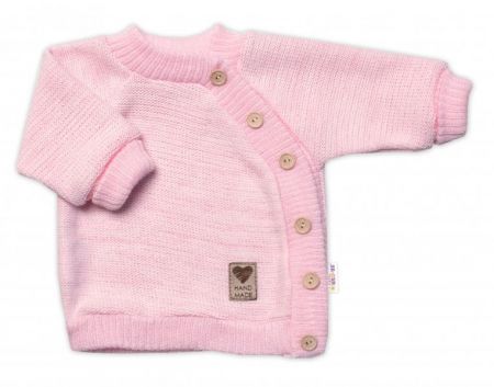 Dětský pletený svetřík s knoflíčky, zap. bokem, Hand Made Baby Nellys, růžový, vel. 68/74, 68-74 (6-9m)