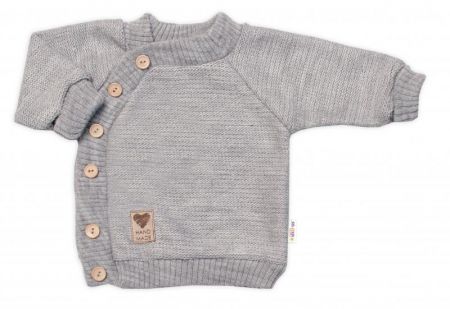 Dětský pletený svetřík s knoflíčky, zap. bokem, Hand Made Baby Nellys, šedý, vel. 68/74, 68-74 (6-9m)