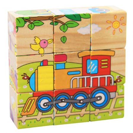 KIK Vzdělávací dřevěné puzzle bloky Vozidla 9el. KX7878_2