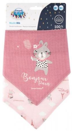 Dětský mušelínový bryndáček Canpol Babies - Bonjour Paris, růžový, 2 ks