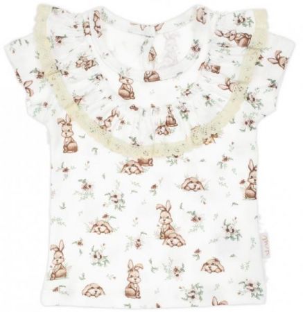 Tričko bavlna, krátký rukáv s volánky, Nicol, Bunny - krémové, vel. 122, 122 (6-7r)