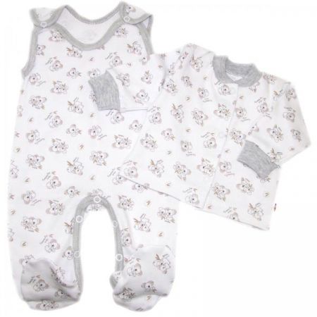 Kojenecké dupačky bavlna s košilkou Koala Basic Baby Nellys, šedý lem, 56 (1-2m)