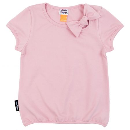 světle růžové bavlněné tričko s mašlí  - 1-3 roky