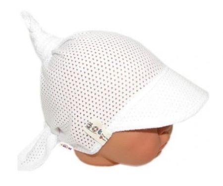 Baby Nellys Dětský síťkovaný šátek s kšiltem na zavazování, BOY kotvička - bílý, 68-86 (6-18m)