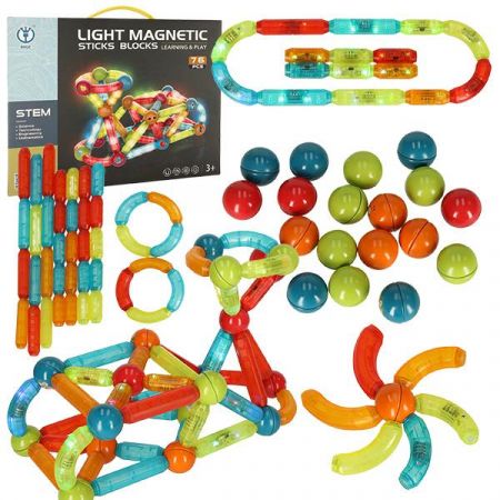 KIK Svítící magnetické kostky pro malé děti 76 prvků KX4771_1