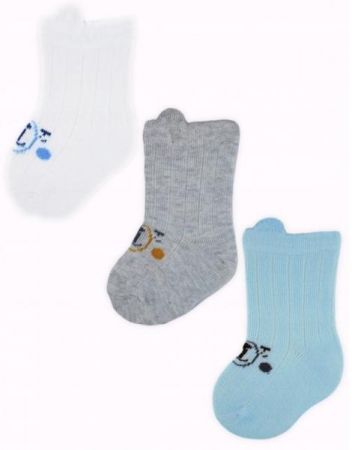 Kojenecké ponožky, 3 páry - Noviti - Medvídek, bílá/modrá/šedá, vel. 12-18 m, 80-86 (12-18m)