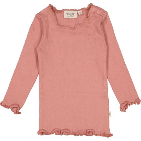 Wheat kojenecké dívčí tričko s dlouhým rukávem Lace 4151 - old rose Velikost: 62 Biobavlna, modal