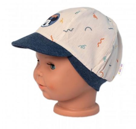Letní klobouček s kšiltem Baby Nellys Mickey Fun, béžovo/modrý, 80-86 (12-18m)