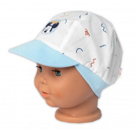 Letní klobouček s kšiltem Baby Nellys Mickey Fun, bílo/modrý, 86-92 (18-24m)