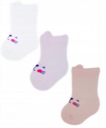 Kojenecké ponožky, 3 páry - Noviti - Kočička, bílá/růžová/losos, vel. 12-18 m, 86 (12-18m)