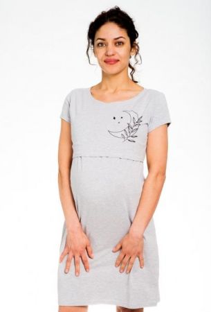 Be MaaMaa Těhotenská, kojící noční košile MOON - šedý melír, S/M