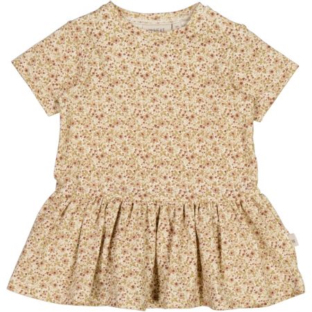 Wheat kojenecké šaty s krátkým rukávem Birthe 5554 - eggshell flowers Velikost: 92 Biobavlna