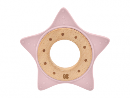 KikkaBoo Kousátko silikon a dřevo Star Pink