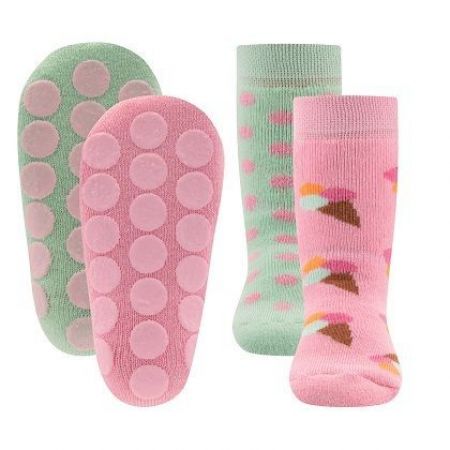 Ewers Dětské protiskluzové ponožky 2ks-Ice Pink-Glacier 17-18