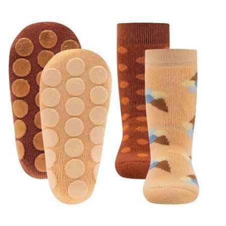 Ewers Dětské protiskluzové ponožky 2ks-H.Apricot-Kupfer 19-22