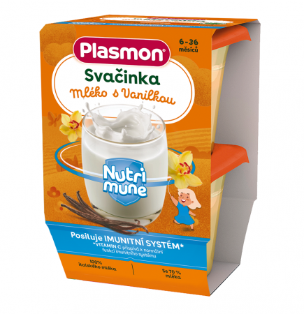 PLASMON Svačinka bezlepková mléčná NUTRI-MUNE mléko a vanilka 2x120g, 6m