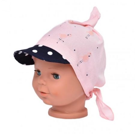 Dětský bavlněný šátek s kšiltem na zavazování, Baby Nellys Plameňák, růžový, 68-86 (6-18m)