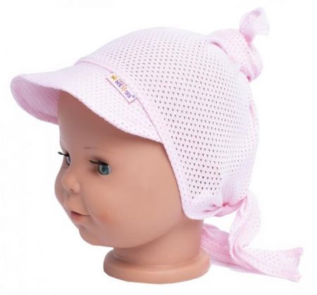 Dětský síťkovaný šátek s kšiltem na zavazování Uzlík Baby Nellys, růžový, vel. 92/104, 92-104 (2-3r)