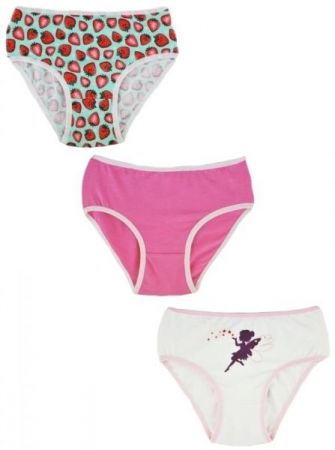 Baby Nellys Dívčí bavlněné kalhotky, Strawberry- 3ks v balení, růžová/bílá/mátová vel. 134/140 cm, 134-140 (8-10r)